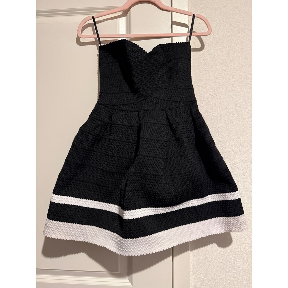 Sans Souci Black White Striped Scalloped Ripple Knit Fit Flare Dress Medium
